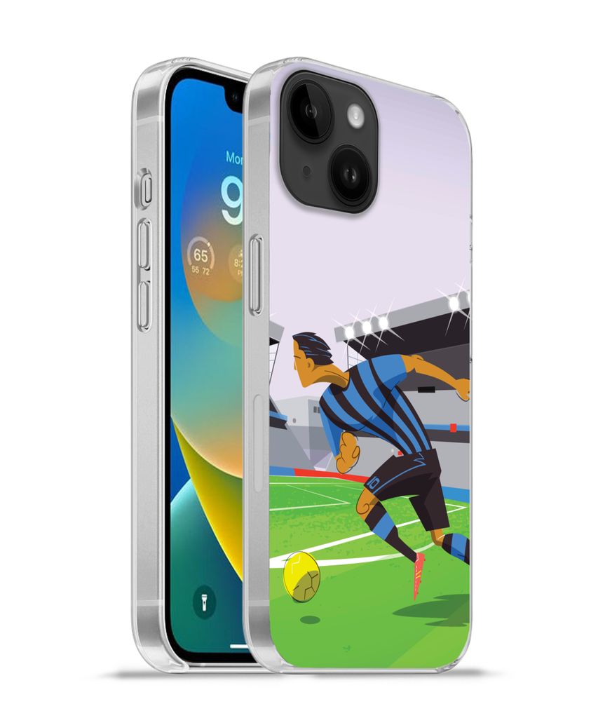MuchoWow Handyhülle Schutzhülle Hülle für Apple iPhone 14 - Softcase Eine Illustration von Spielern, die in einem Stadion Fußball spielen - ...