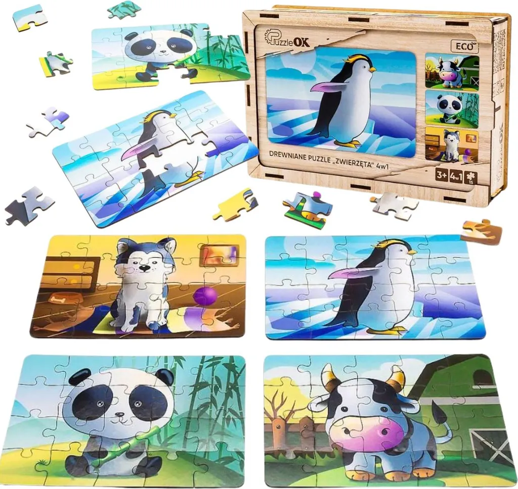 Jeu Puzzle en bois Animaux 4in1, coloré et éducatif pour petits