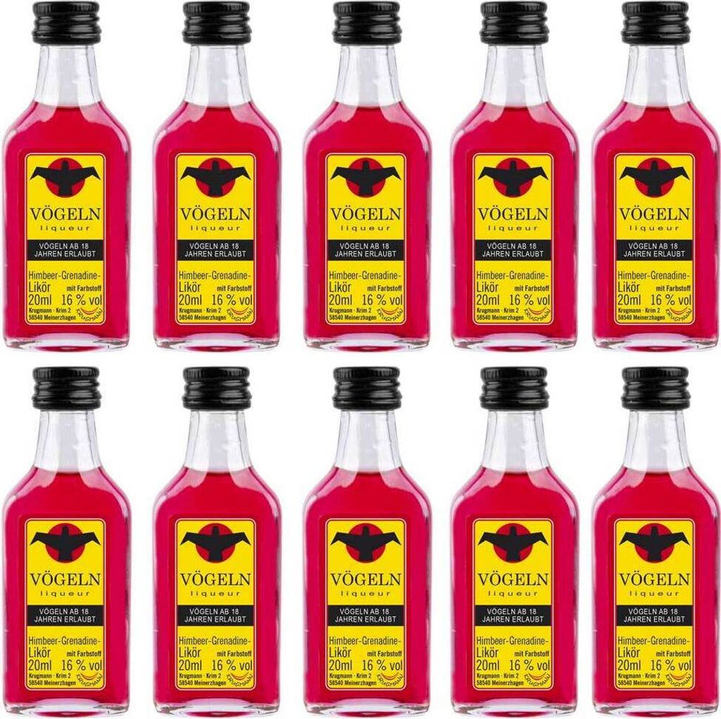 Krugmann 10 x Vögeln | Himbeere-Grenadine Likör 16 % Vol. á Produktbild 