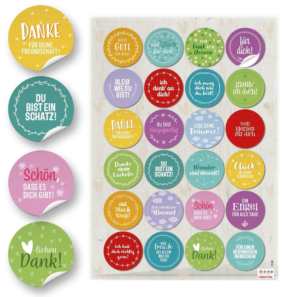 24 kleine runde bunte farbige SPRÜCHE Aufkleber 4 cm Produktbild 