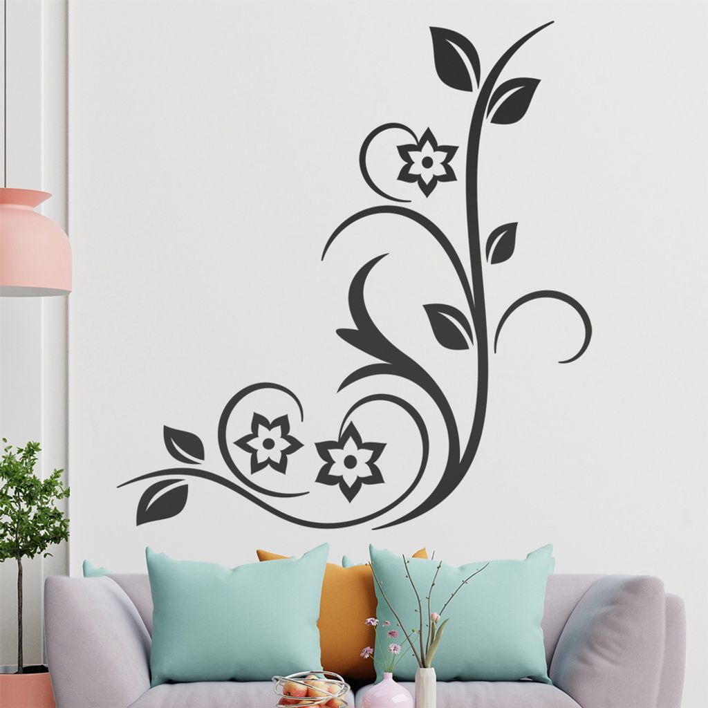 Sternen - Blüten - Pflanze Wandtattoo in 6 Größen - Wandaufkleber Wall Sticker - Dekoration, Küche, Wohnzimmer, Schlafzimmer, Badezimmer