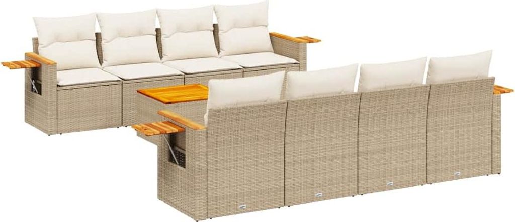 vidaXL 9-tlg. Garten-Sofagarnitur mit Kissen Beige Poly Rattan