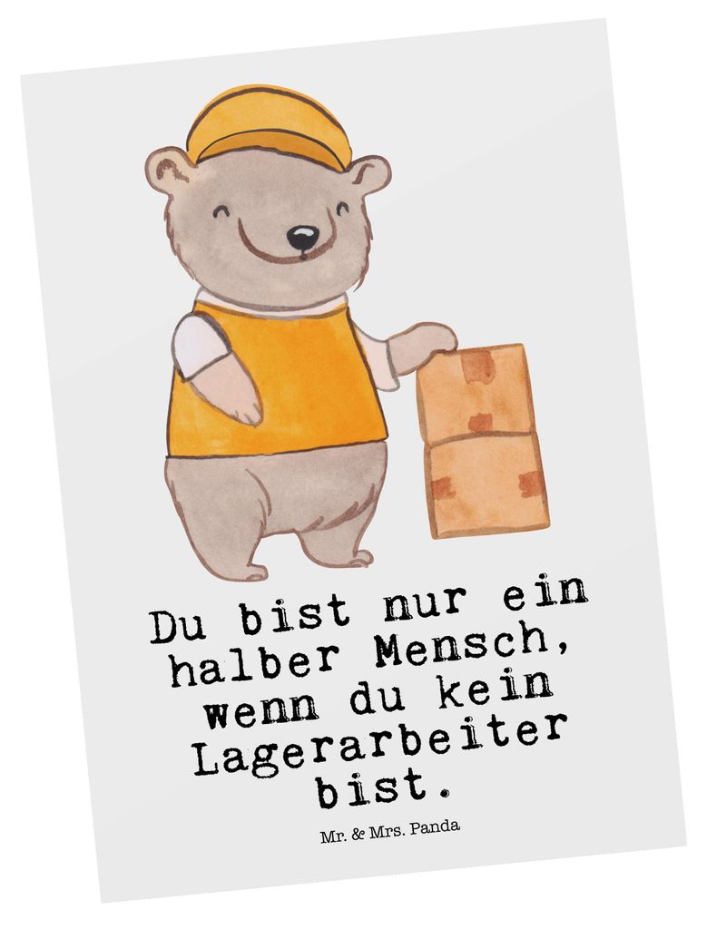 Mr. & Mrs. Panda Postkarte Lagerarbeiter Herz - Weiß - Geschenk, Ausbildung, Fachlagerist, Ansichtskarten, Spruch, Lagerist, Lustig, bildkarte, Po...
