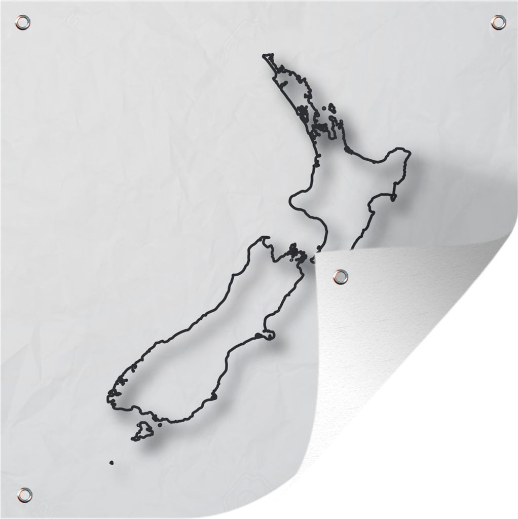 MuchoWow 50x50 cm Outdoor-Poster Gartendeko Sichtschutz Garten Poster für den Garten Eine Illustration der Karte von Neuseeland mit einer schwa...