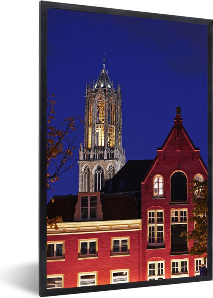 MuchoWow Gerahmtes Poster Nacht - Domturm - Haus 60x90 cm - Poster mit Schwarzem Bilderrahmen Wandposter Rahmen Foto Bilder - Kunst