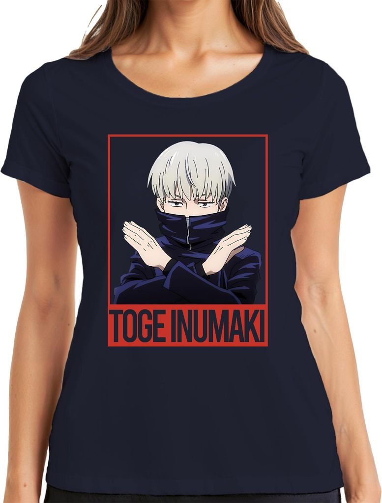 Toge Inumaki Jujutsu Kaisen Anime Ästhetik Fan Geschenk Vintage Damen T-Shirt, Navy, S