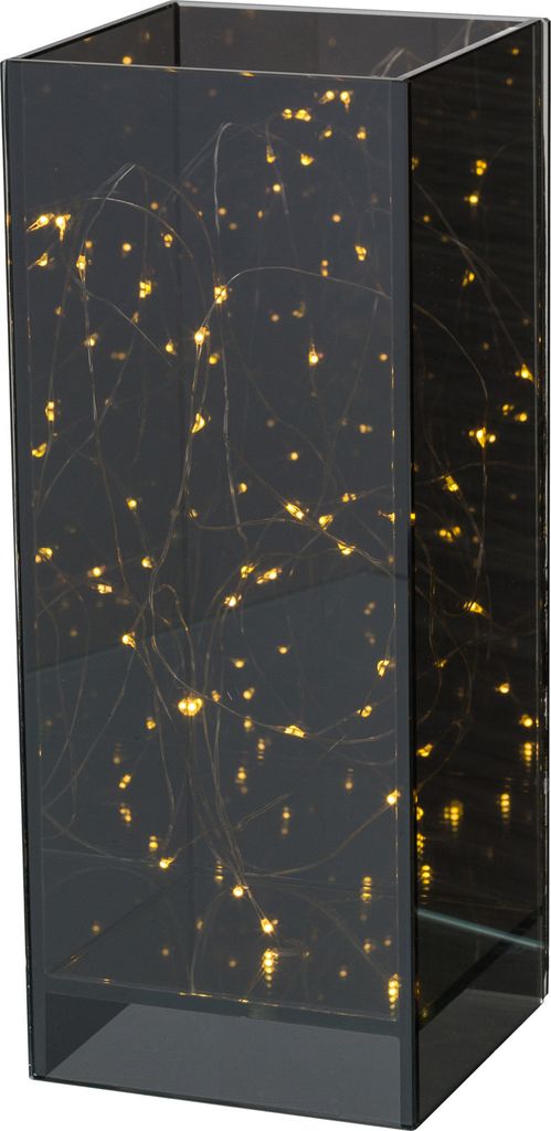 Lichtobjekt Dekogefäß Schwarz rechteckig 25 cm mit 20er LED-Lichterkette - Glas