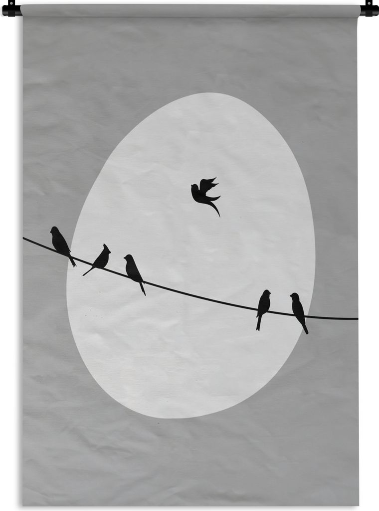 MuchoWow® Wandteppich Wandbehang Vögel - Schwarz - Weiß Produktbild 