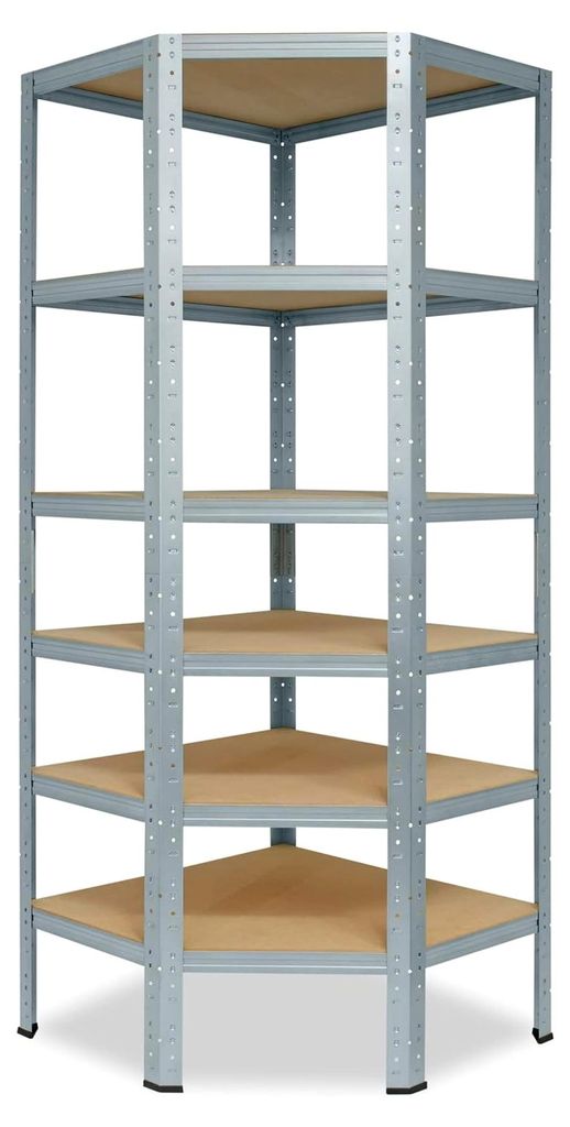 Eckregal aus Metall 200 x 70 x 40 cm, verzinkt, 6 Ebenen, Tragfähigkeit 145 kg pro Ebene