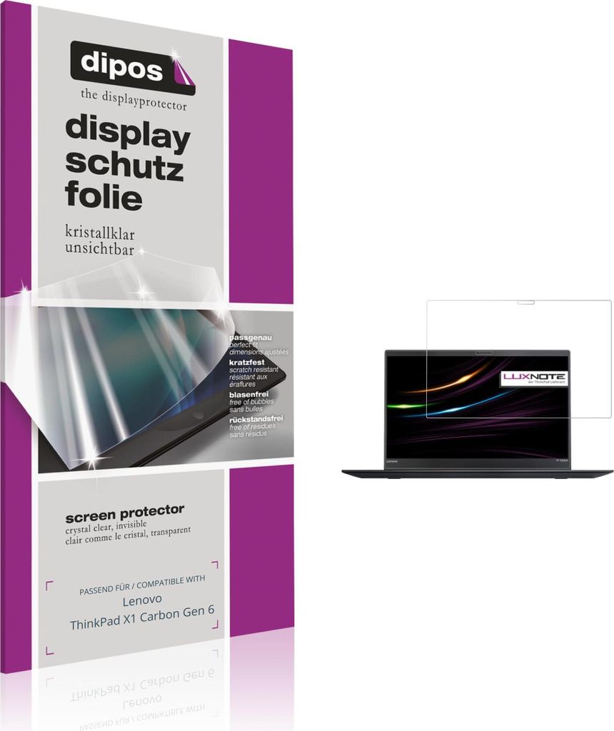 2x Schutzfolie für Lenovo ThinkPad X1 Carbon Gen 6 klar Displayschutzfolie Folie Display Schutz dipos
