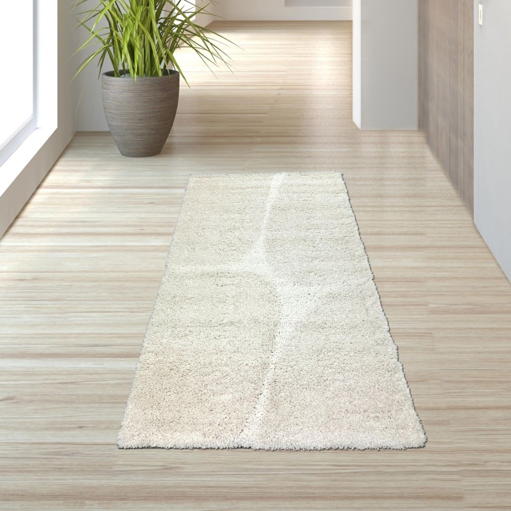 Moderner Hochflor Teppich mit organischem Muster in Creme Größe - 80 x 150 cm