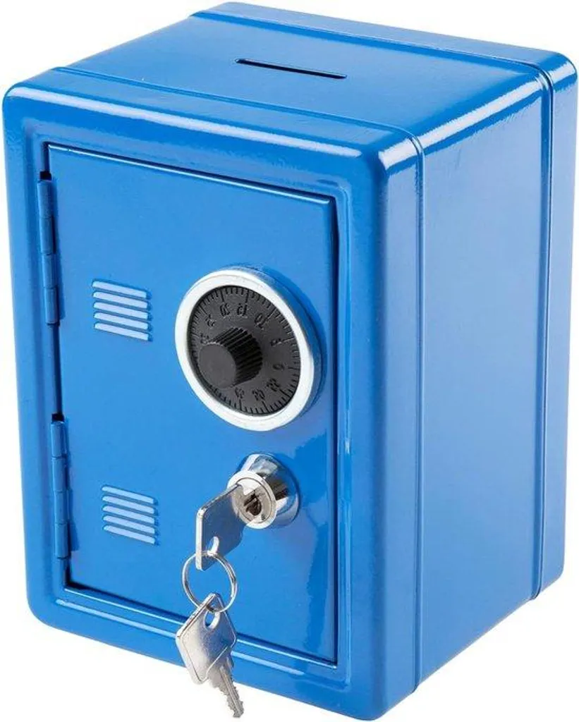 Tirelire sécurisée bleue 120 x 105 x 160 mm - Coffret métal 1 pièce