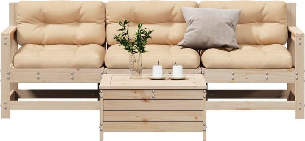 Maison Exclusive - 4-tlg. Garten-Lounge-Set mit Kissen Massivholz Kiefer