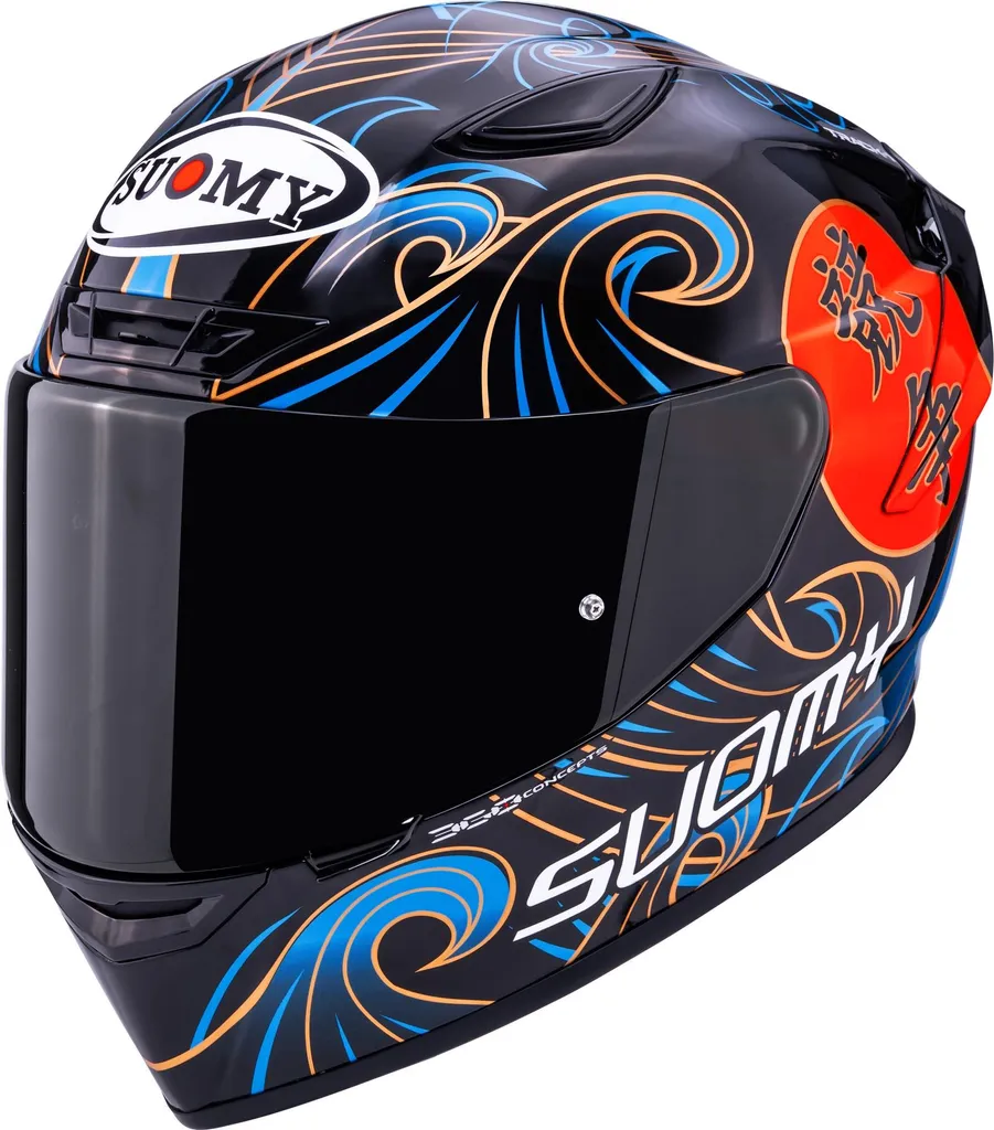 Casque Suomy Track-1 Waves Noir Bleu XS 53-54 cm Intégral Racing