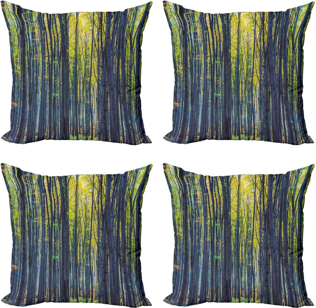 ABAKUHAUS Fallen Kissenbezug Set (4 Stück), Herbstwald Natur, Moderner Doppelseitiger Digitaldruck, 45 cm x 45 cm, Grau Grün