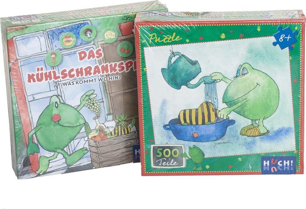 Two puzzle boxes are shown side-by-side, wrapped in plastic.