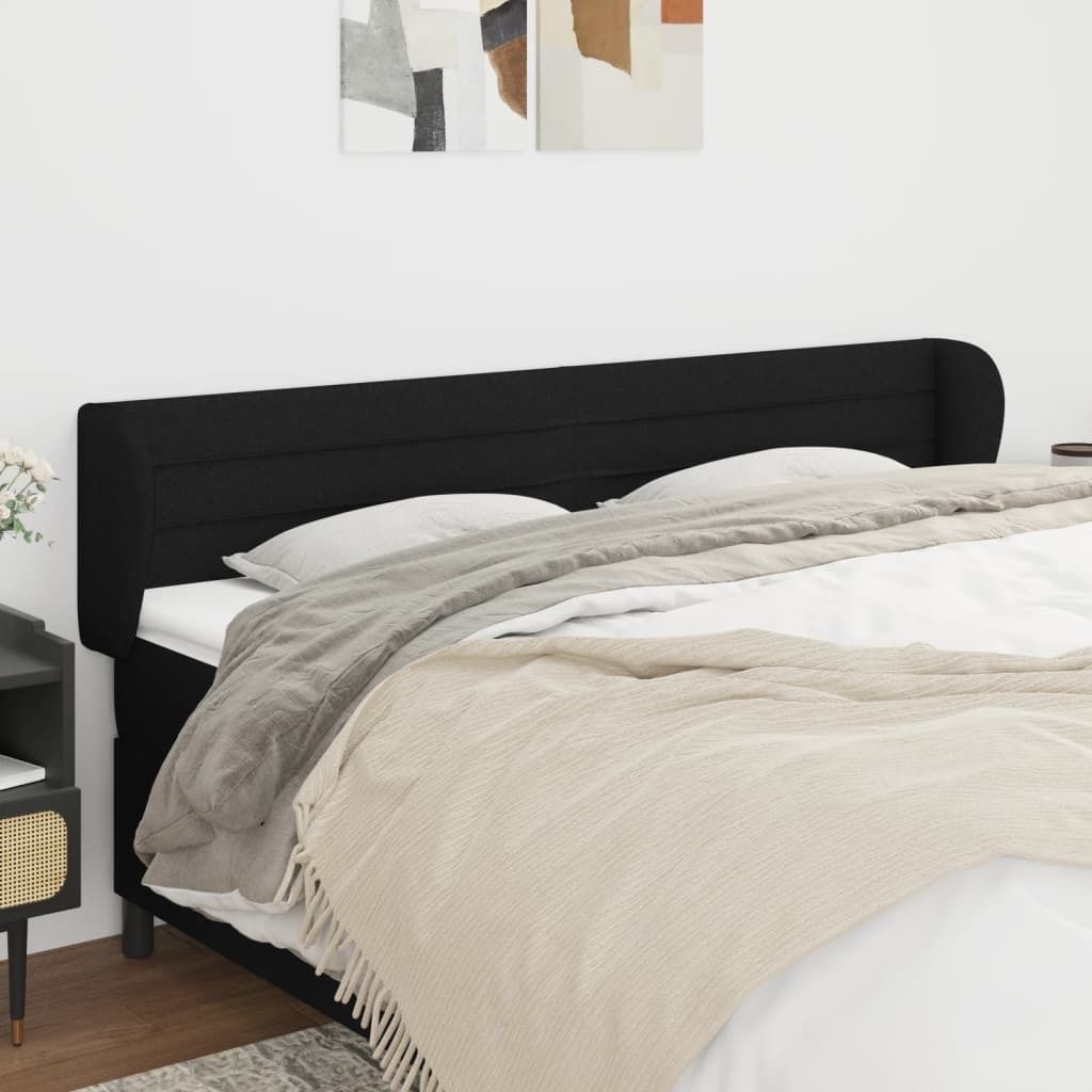 The Living Store Kopfteil mit Ohren Schwarz 203x23x78/88 cm Stoff
