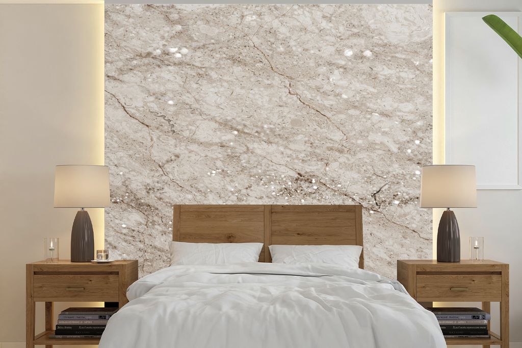 MuchoWow Fototapete für Wohnzimmer oder Schlafzimmer Wandtapete Vinyl Motivtapete Marmor - Stein - Braun - 300x300 cm - Wanddekoration