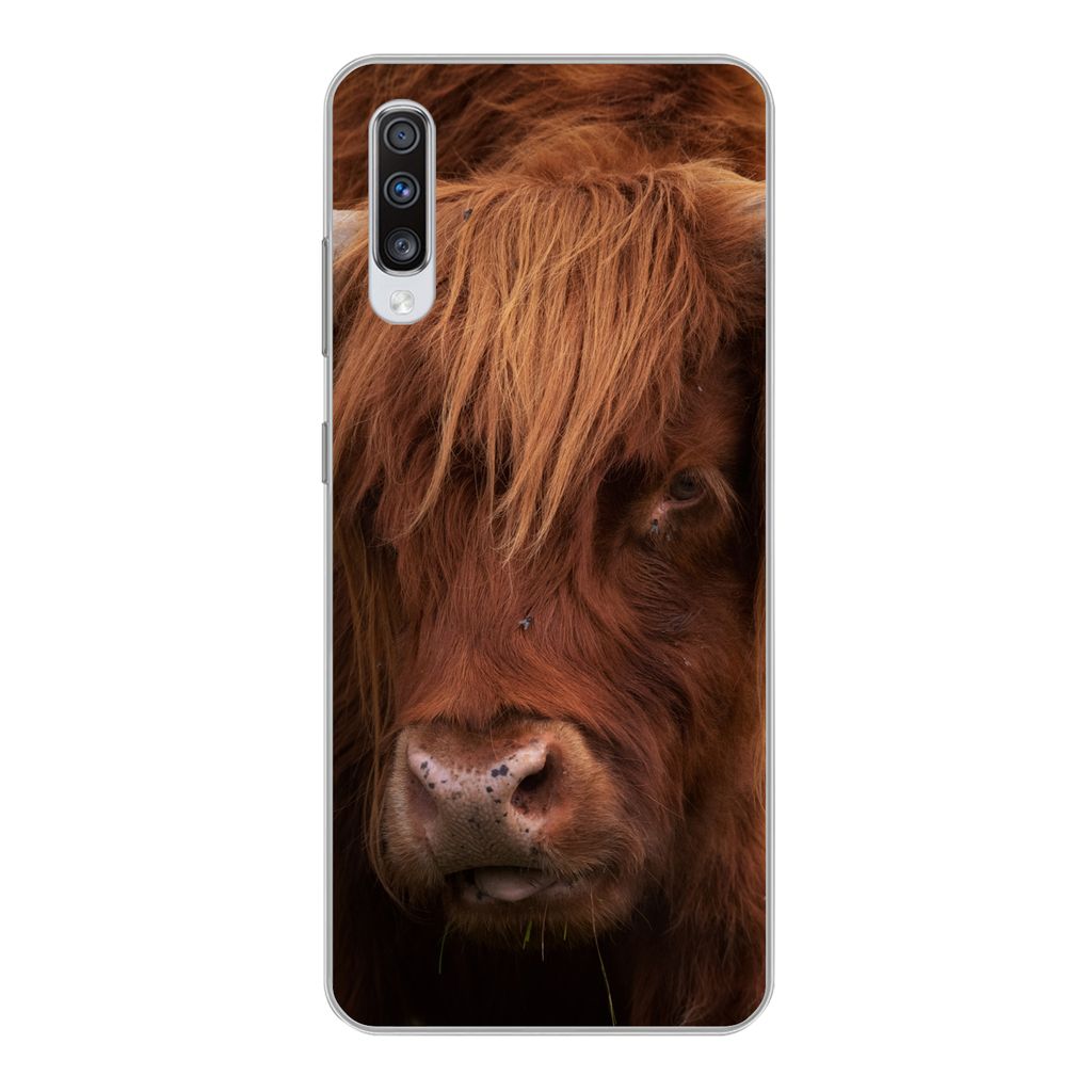 MuchoWow Handyhülle Schutzhülle Hülle für Samsung Galaxy A70 Schottischer Highlander - Orange - Tiere Silikon Softcase Handy Hülle - Schutzh...