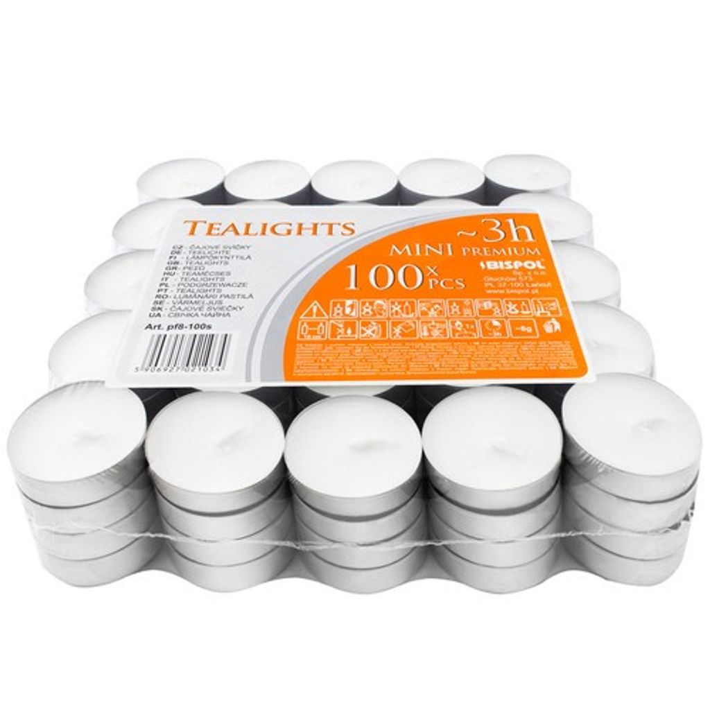 A package of 100 mini premium tealights.