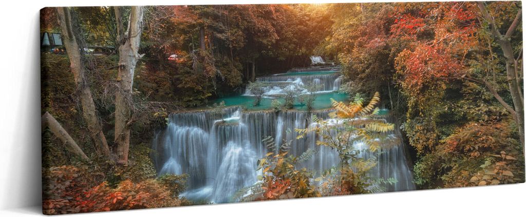 Sonnenuntergang über einem Wasserfall – Leinwandbild Wandbild – 125x50 cm – Leinwandbilder – Wandbilder – Schlafzimmer – Flur
