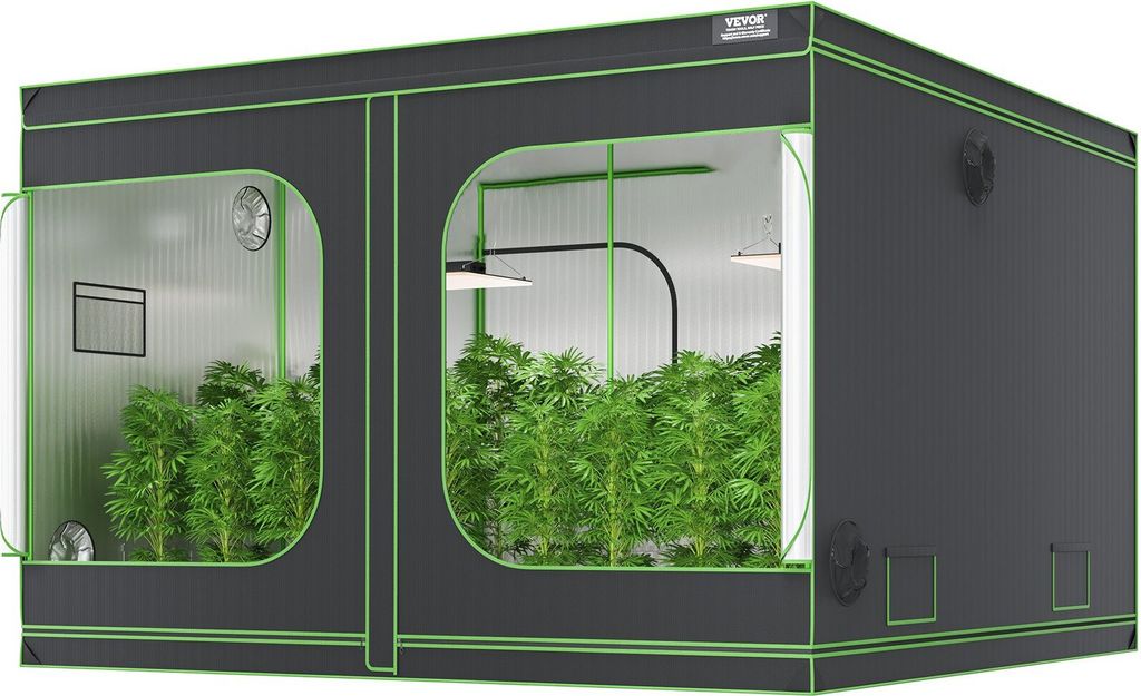 Growbox 305 x 305 x 203 cm Gewächshaus aus 19 mm Stahl-Rahmen und 600D Oxford-Gewebe Growtent 60 kg Tragfähigkeit Growschrank Geeignet für 400 W...