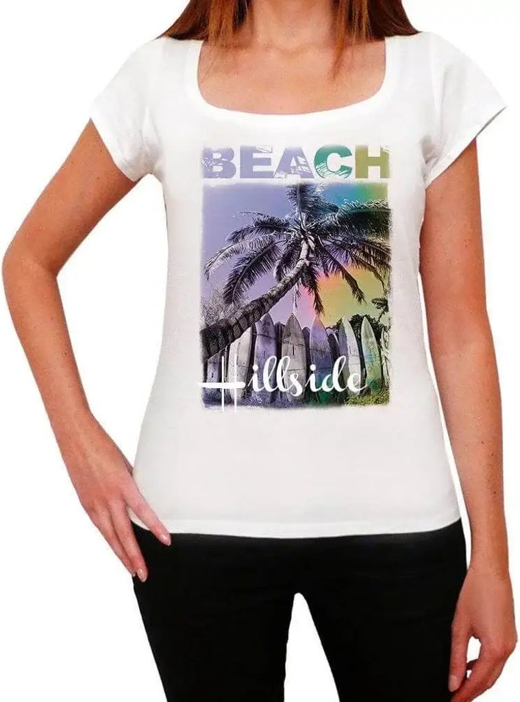Damen Grafik T-Shirt Hügelige Strandpalme – Hillside Beach Palm – Öko-Verantwortlich Vintage Jahrgang Kurzarm Lustige Druck Geburtstag Gesche...