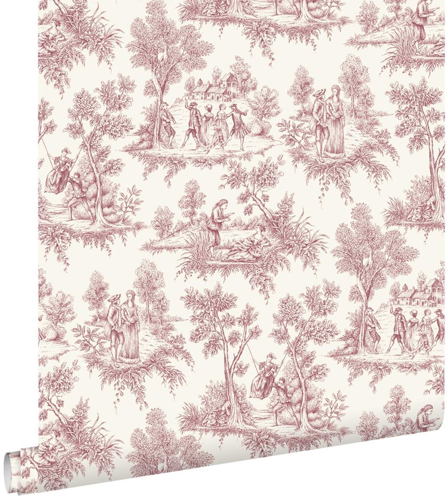 ESTAhome Tapete Toile de Jouy Burgunderrot 50 x 900 cm