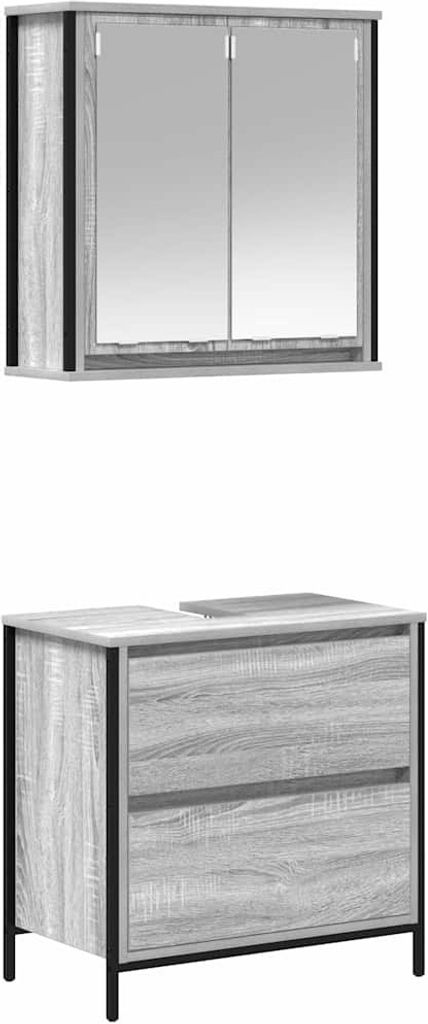 vidaXL 2-tlg. Badmöbel-Set Grau Sonoma Holzwerkstoff