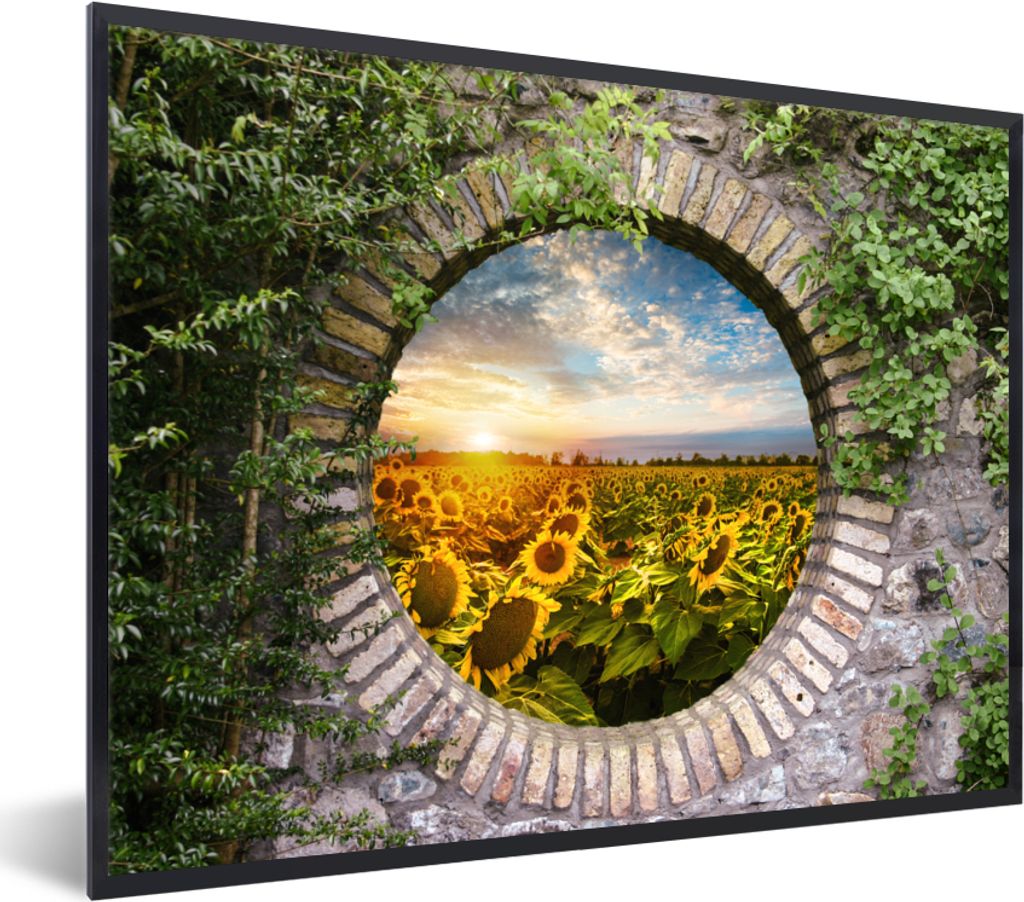 MuchoWow Gerahmtes Poster Sonnenblumen - Ansicht - Blumen - Sonne 80x60 cm - Poster mit Schwarzem Bilderrahmen Wandposter Rahmen Foto Bilder - Sc...