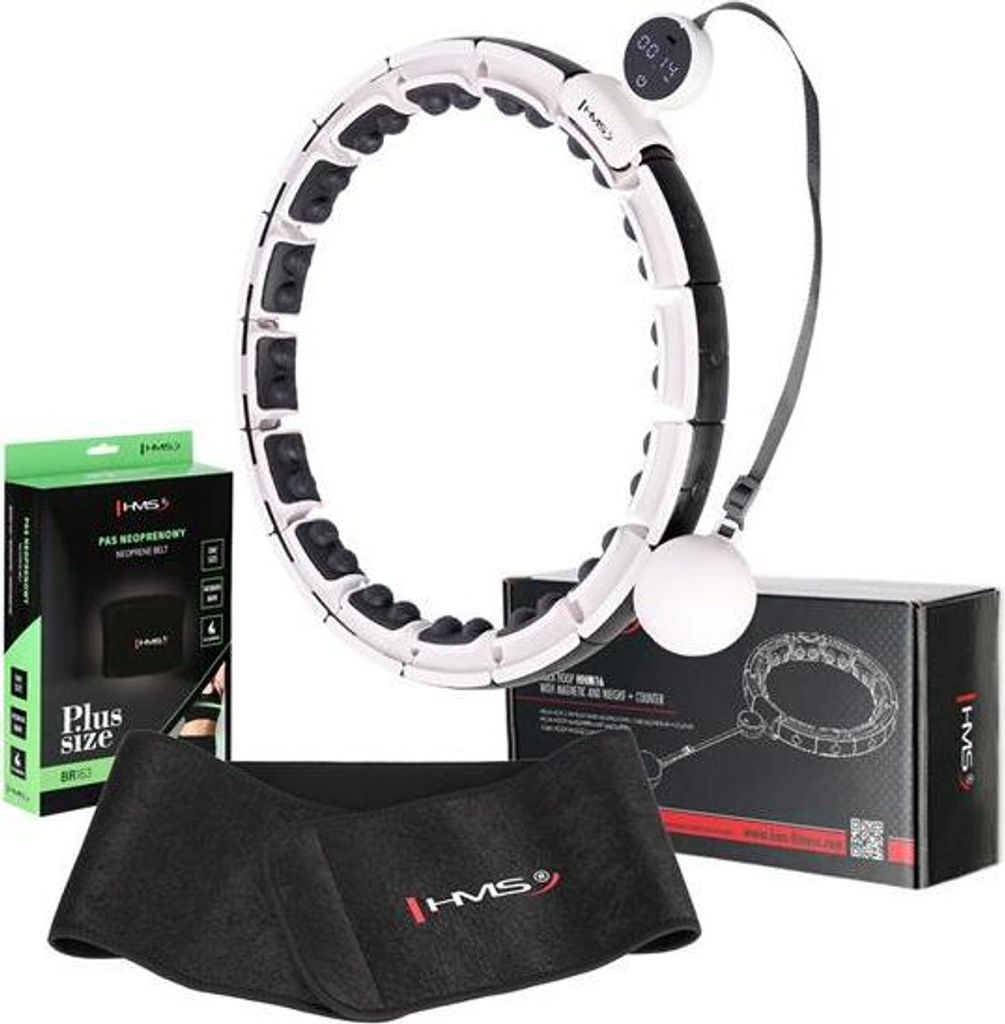 Magnetische Hula-Hop-Set Weiss Hhm16 Mit Zähler Hms + Gürtel Br163 Schwarz Plus Grösse