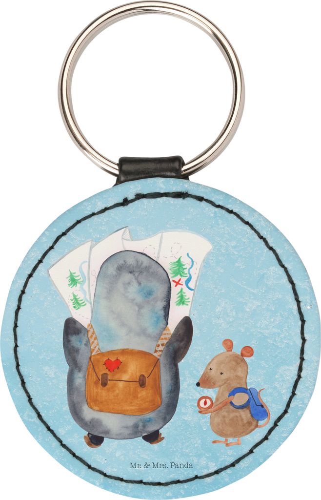 Mr. & Mrs. Panda Schlüsselanhänger Pinguin & Maus Wanderer - Eisblau - Geschenk, Anhänger, Bedruckt, schlüssel, Taschenanhänger, Roadtrip, Bun...