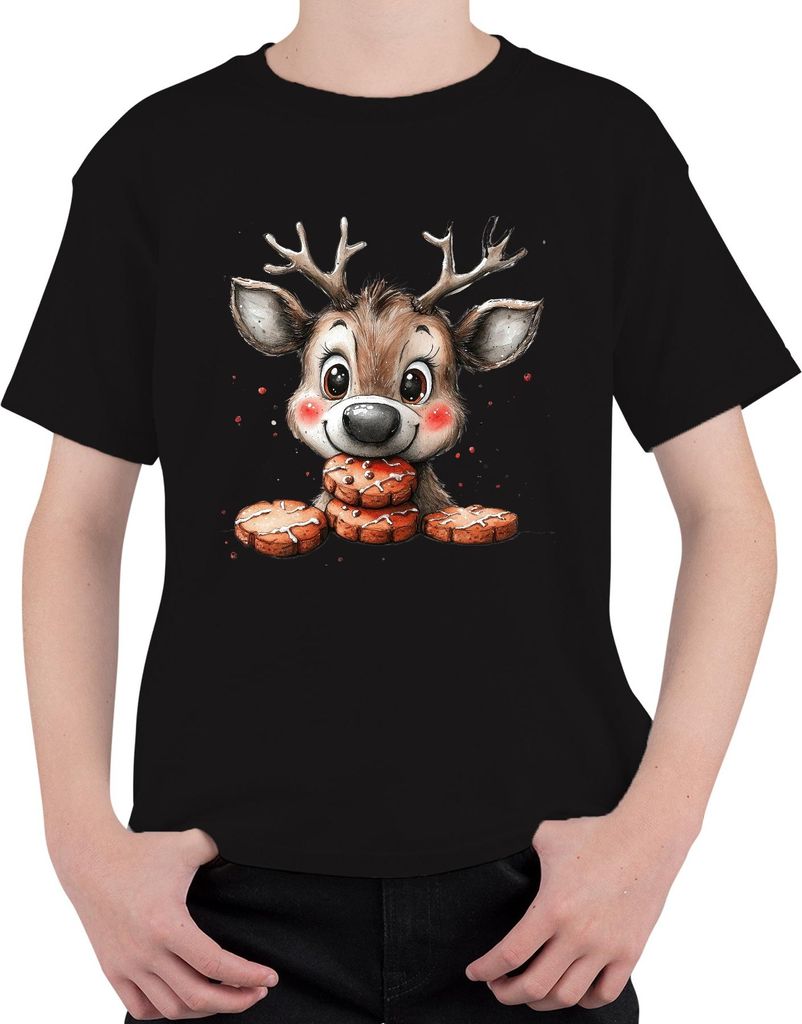 Rentier Lebkuchen Weihnachten süß Kinder Geschenk Niedlich Uni Kinder T-Shirt, Schwarz, 152