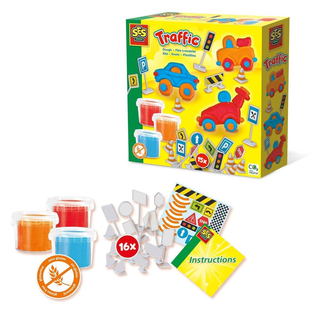 SES Creative 00415 – Knetset Straßenverkehr für Kinder, Fördert Motorik und Verkehrsverständnis, Knetmasse-Spielset, Mehrfarbig, Kind, 21 St...