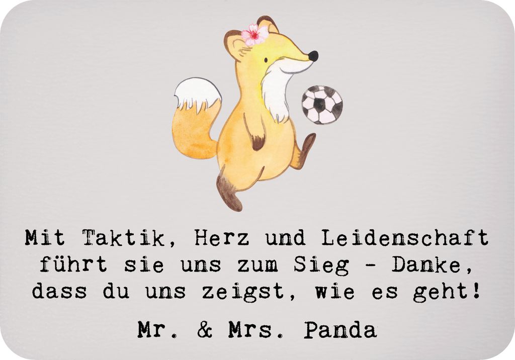 Mr. & Mrs. Panda Kühlschrankmagnet Fußball Trainerin - Grau Pastell - Geschenk, Herz und Leidenschaft, Strategie, Coach, zettelhalter, Training, ...