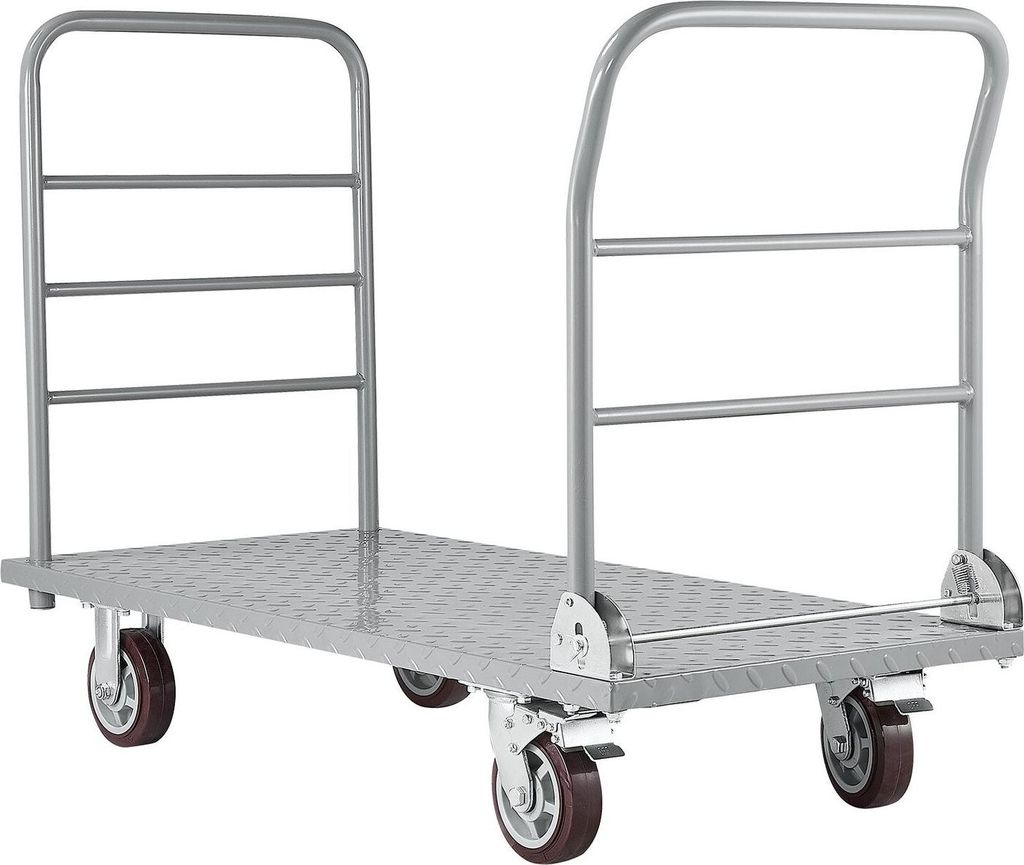 Platform Truck, 1202.02 kg Capacity, Heavy Duty Flatbed Cart Dolly with Detachable Guardrail and Swivel Wheels, Foldable Hand Push Truck, for Groce...