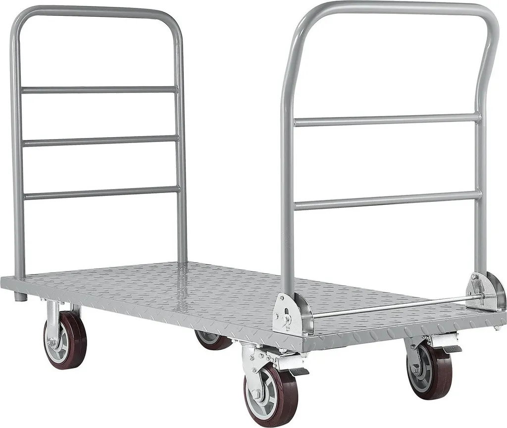 Chariot à plateau pliable avec garde-corps pour manutention d'entrepôt