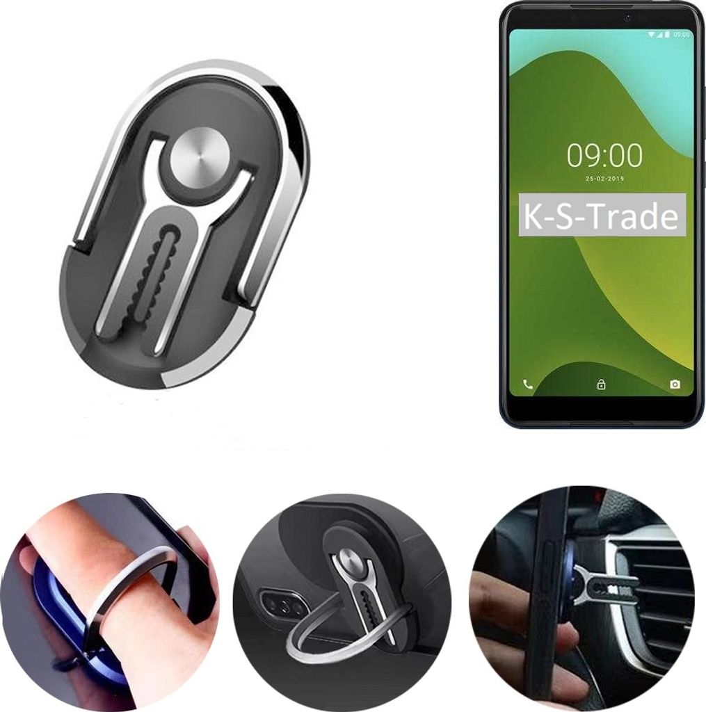 K-S-Trade 3in1 Smartphone-Ring Handy-Ring kompatibel mit Wiko Jerry 4 Fingerhalterung Handyring Tischständer Lüftungsgitter-Halterung Tisch