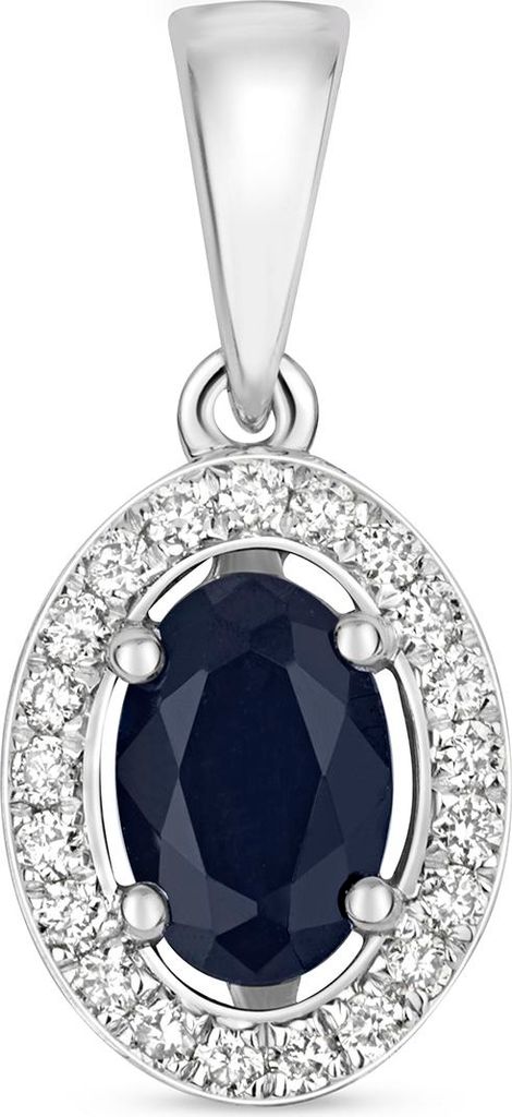 9 Karat (375) Weißgold Damen - Diamant Anhänger Brillant-Schliff 0.09 Karat HI - I1 mit Saphir - 17mm*8mm; TRS3481