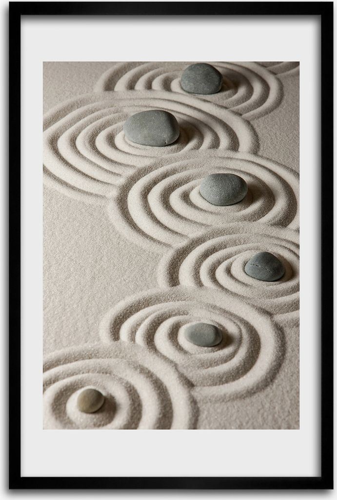 Bild - Bilderrahmen - 40 cm x 60 cm - MDF - Rahmen - Wandkunst - Steine auf dem Sand