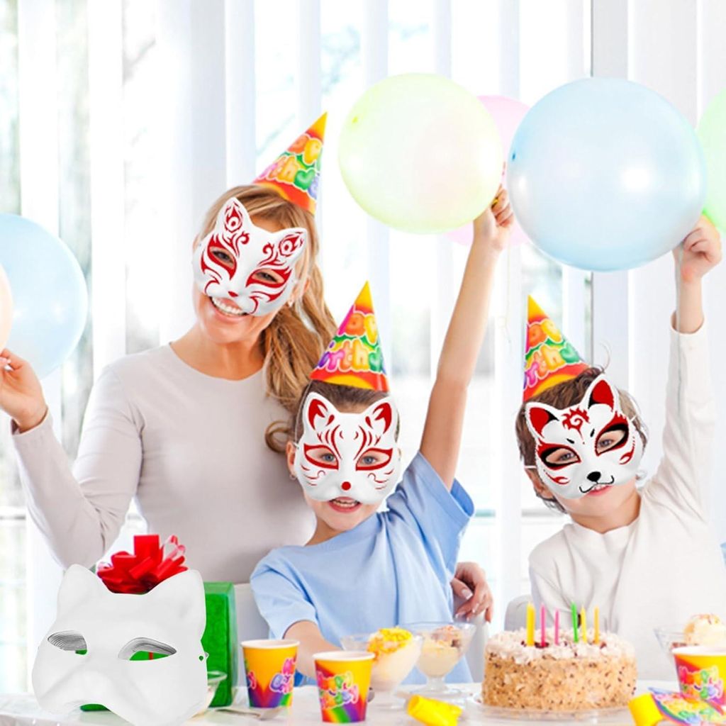 Katzenmaske - 3er Set Blanko-Fuchsmasken - Maskerade DIY Maler - Weiße Papier-Persönlichkeits-Halloween-Cosplay Unbemaltes Requisit
