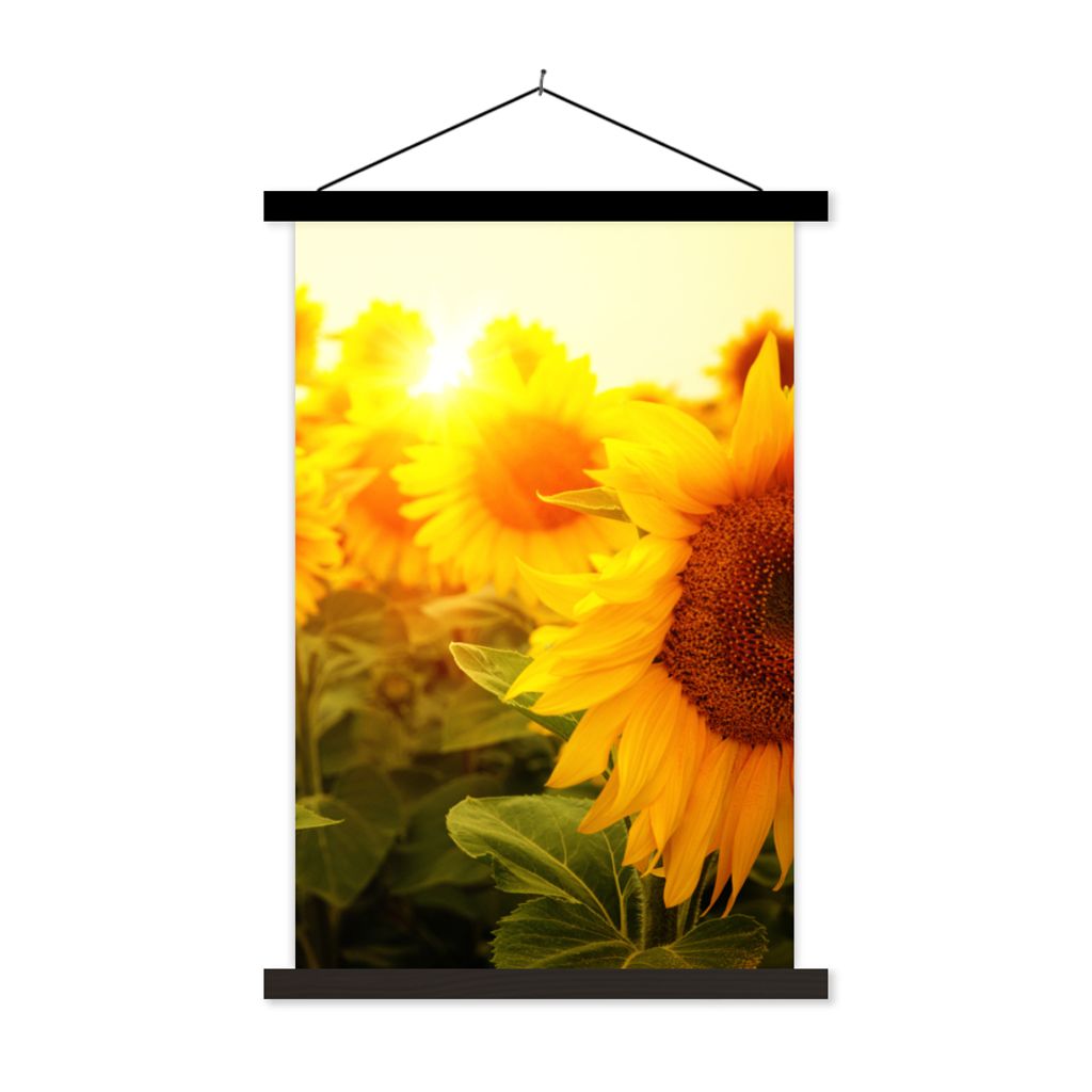MuchoWow Textilposter Sonnenblume - Gelb - Blumen - Sonne 60x90 cm mit schwarzem Rahmen - Poster Wohnzimmer