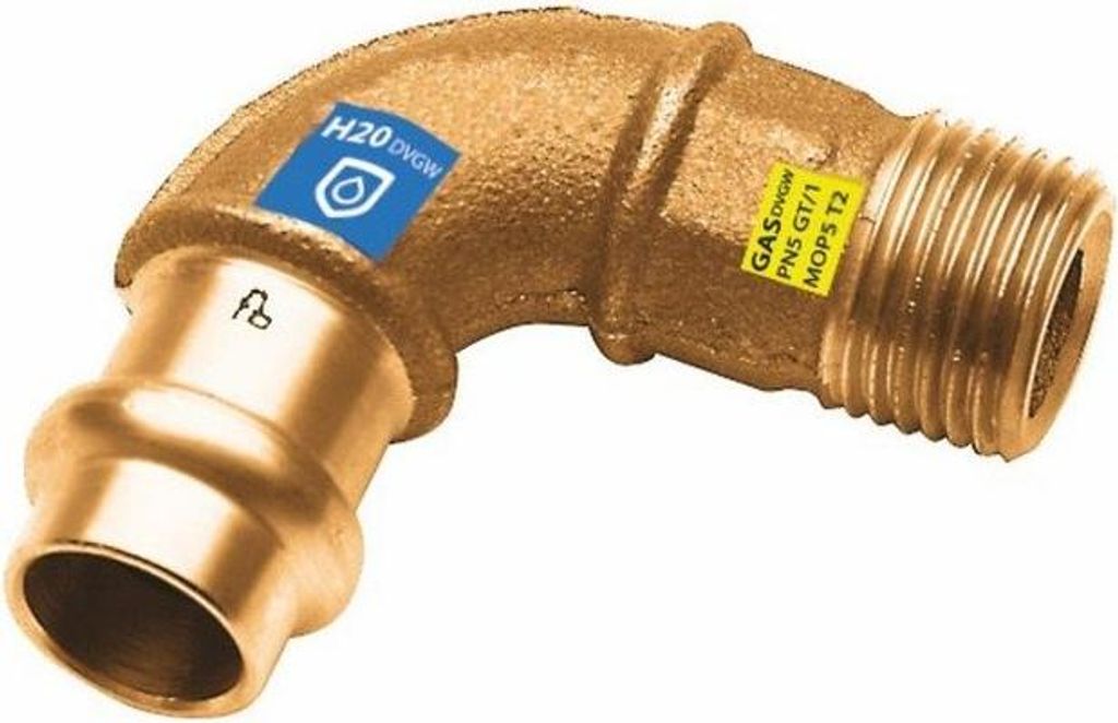 3 x Pressfitting 90° Winkel - Bogen mit Außengewinde, Größe V 15 - 1/2" (Pack à 3 Stück)