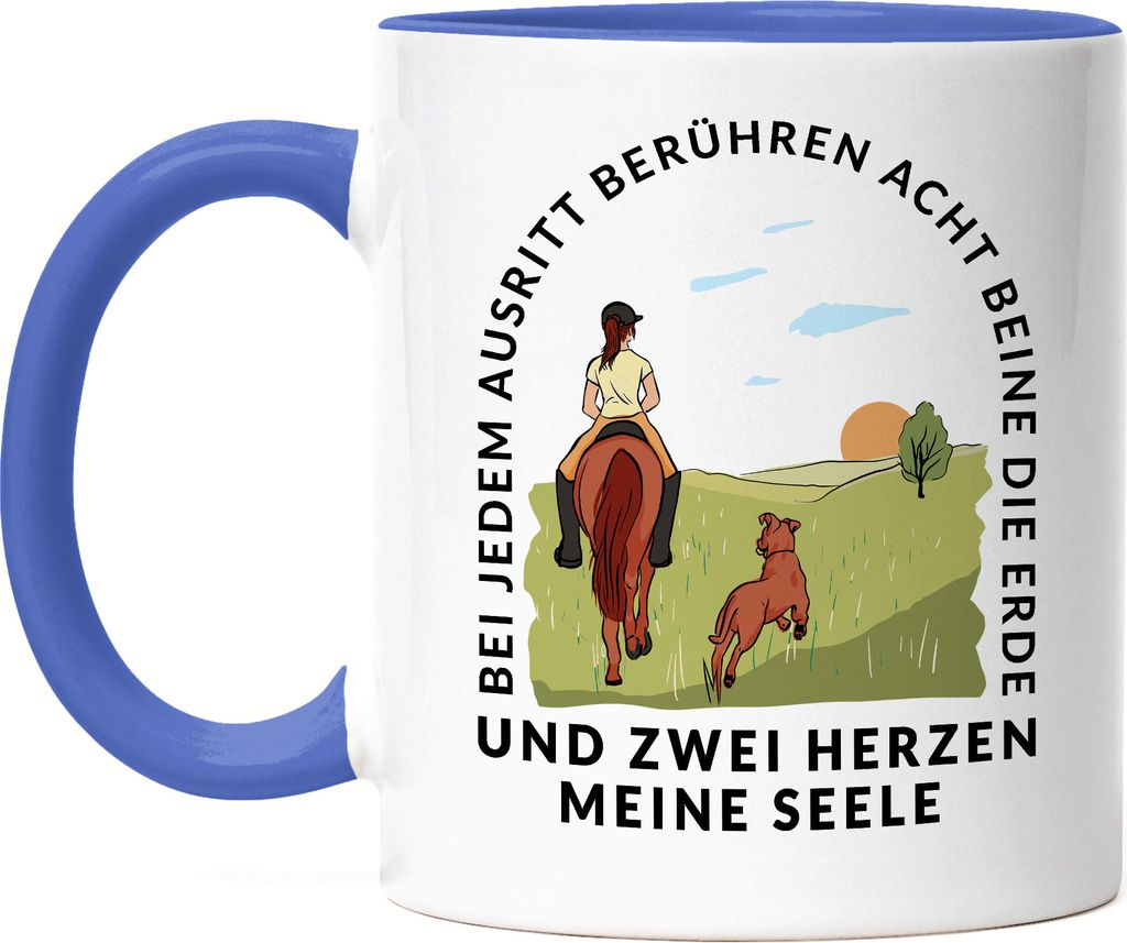 Ausritt Tasse Blau Pferde Tiere Tierliebhaber Pferdeliebhaber Reiterin Reiten Pony Hobbie Freiheit Seele