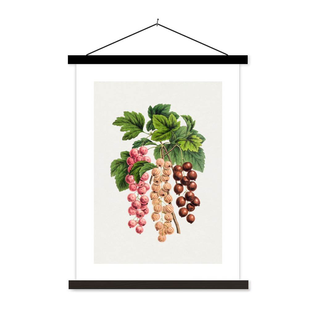 MuchoWow Textilposter Beeren - Jahrgang - Obst 120x160 cm mit schwarzem Rahmen - Magnetischer
