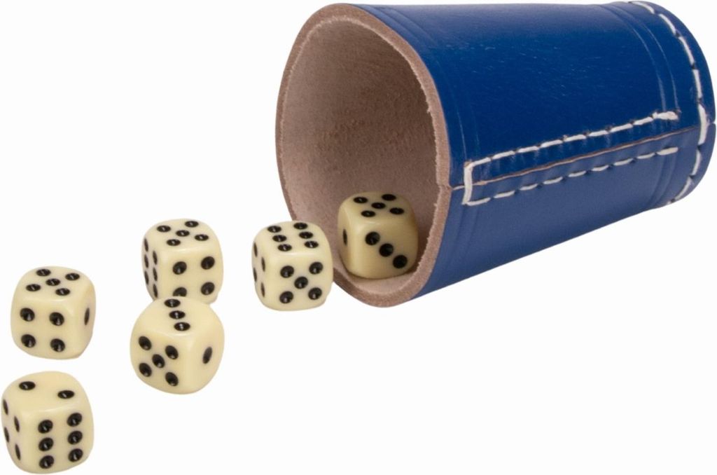 Würfelbecher blau (echt Leder) Standard (9 cm) mit 6 Produktbild 