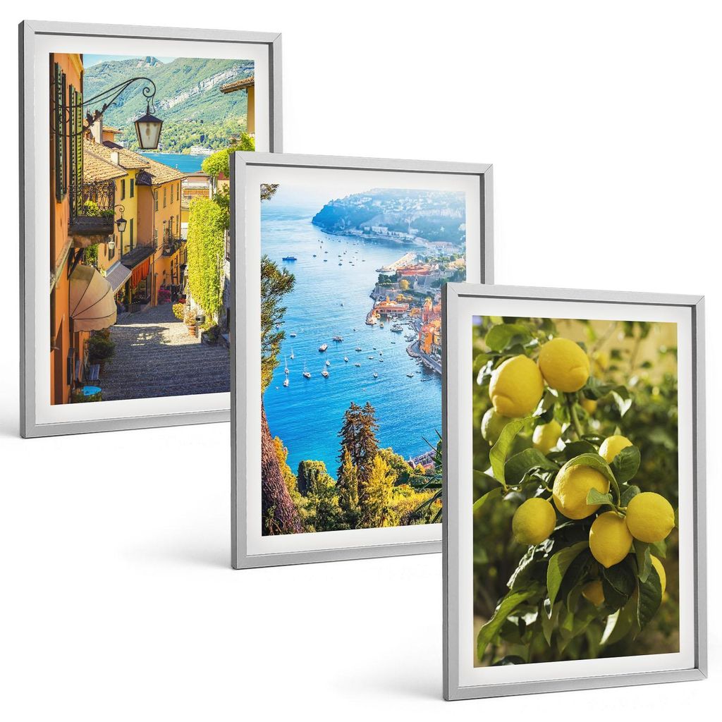 Bilder Set 3-teilig im silbergerahmten Rahmen – Wandbilder 3 Stück – gerahmte Poster für Wohnzimmer, Schlafzimmer und Flur – 40x60 cm – S...