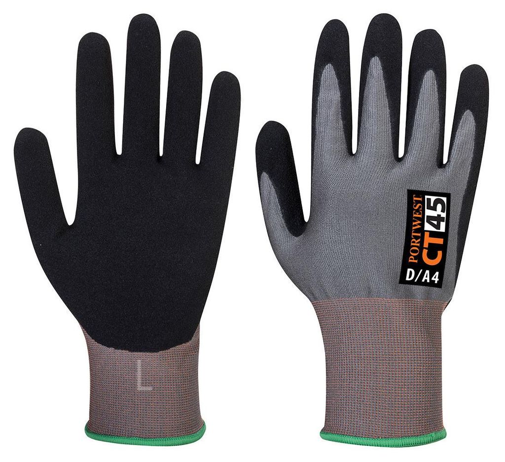 Portwest CT45 CT300 HR18 Nitrile Foam Cut Glove Grey/Black Gr. XS
