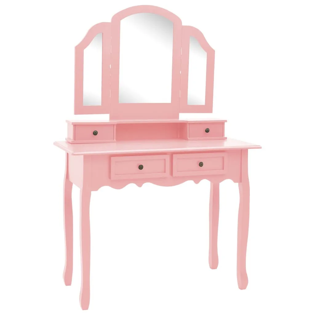 Mobile Trucco Rosa 100cm Paulownia | Set Completo con Sgabello