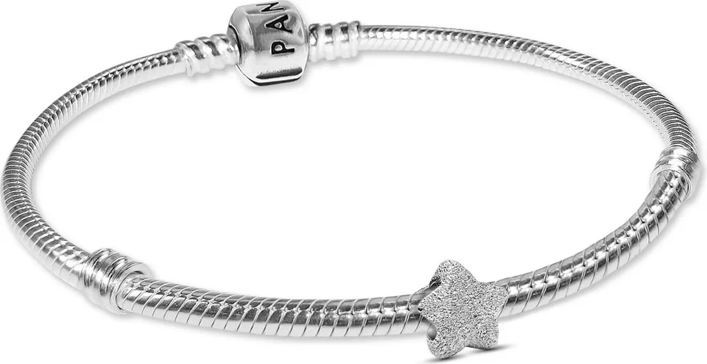 Bijou femme Pandora bracelet chaîne argent 21 cm et pendentif étoile mate
